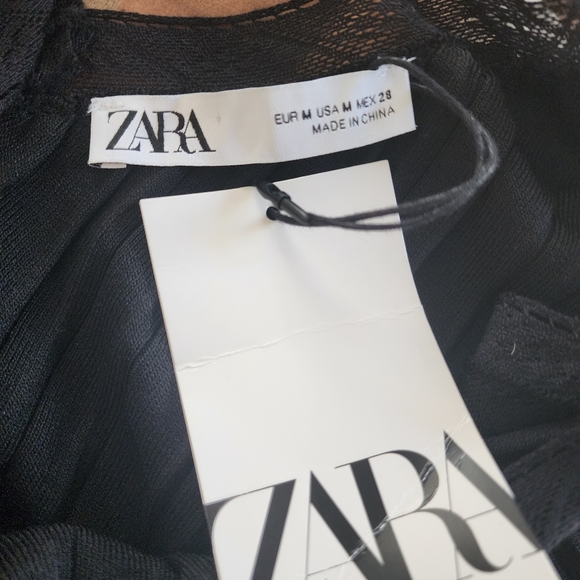 Zara‎ Black Lace Trim Tiered Pleated Knit Maxi Dress Size Medium NWT - Picture 13 of 13